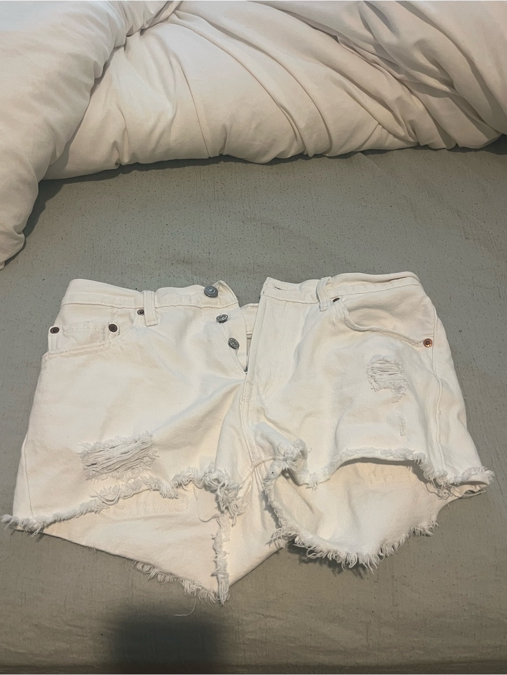Levi's White Distressed High-Rise Denim Shorts